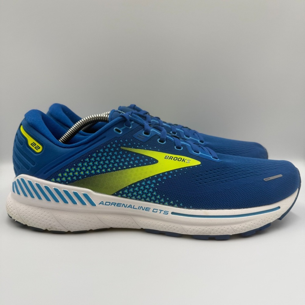 Brooks Adrenaline GTS 22 Mens Size 12 Blue Green White Running Shoes 1103661D482